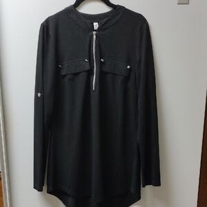 Black Long Sleeve Zip-Up Tunic Top